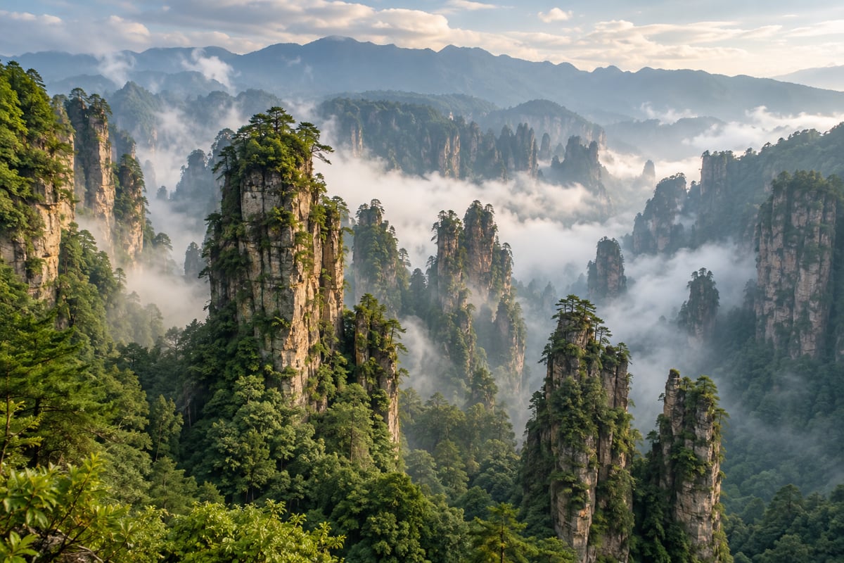 目的地张家界：薄雾中的砂岩峰林（主题配图）